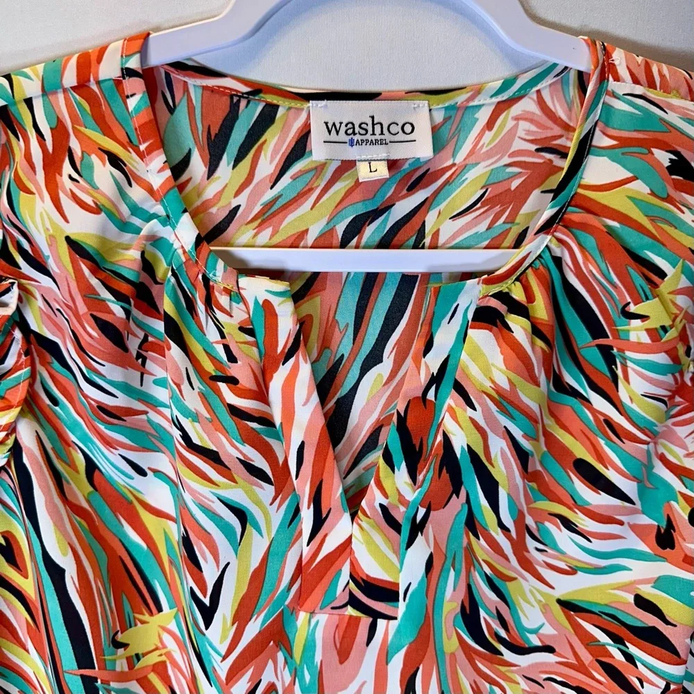 Washco Apparel Tropical Ruffled Sleeves Blouse Size Large - Picture 5 of 8